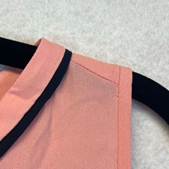 LOFT Blouse Size Large Pink Black Trim Tie Neck Sleeveless Top Crew Neck Pretty - Picture 4 of 11